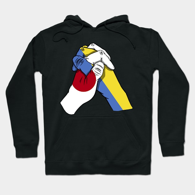 Japan and Ukraine Flags Holding Hands Ukraine Japan Roots Hoodie by BramCrye